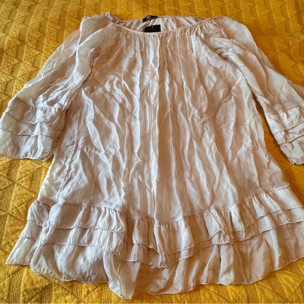 NWT NT by Amati Off-the-Shoulder Tunic Blouse | Cream | California Chic